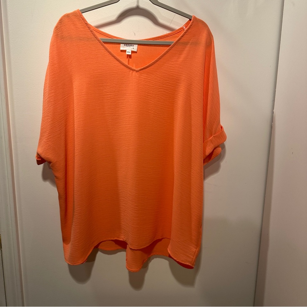 NEW ANDREE BY UNIT Vibrant Orange V-Neck Blouse